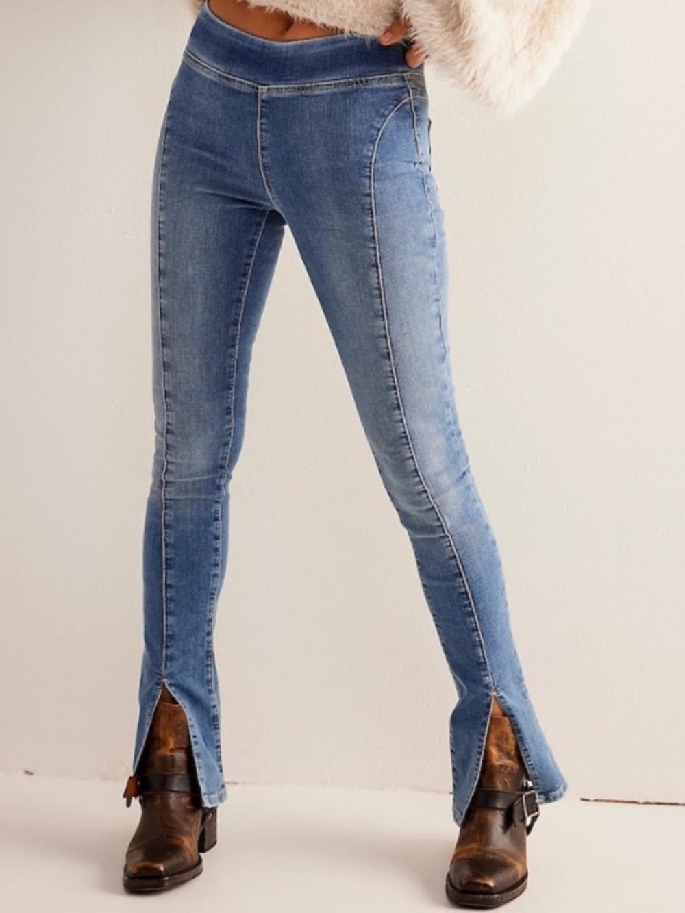 We The Free Double Dutch Pull-On Slit Skinny Jeans Tincture Wash Size S